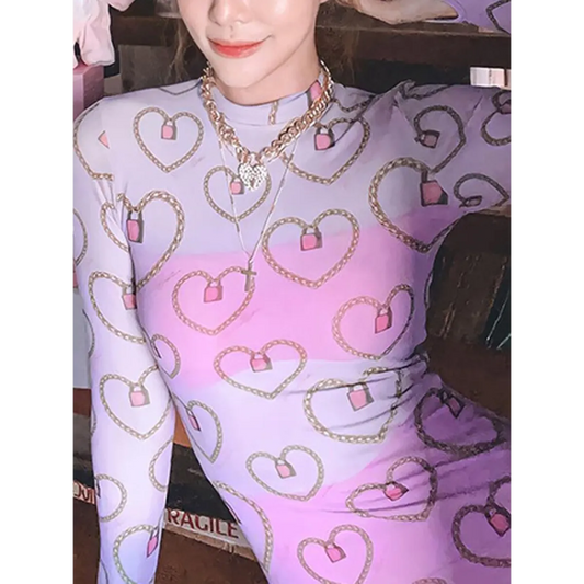 Pastel Gothic Mesh Bodysuit - T-Shirts - 14