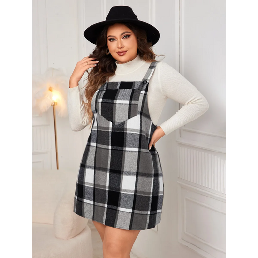 Plaid A-Line Pinafore Dress with Pockets - All Dresses - 6