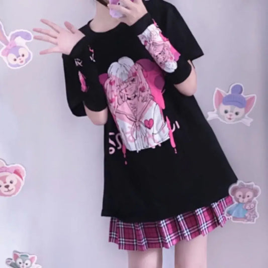 Pink Drip Anime Heart Tee - T-Shirts - 1