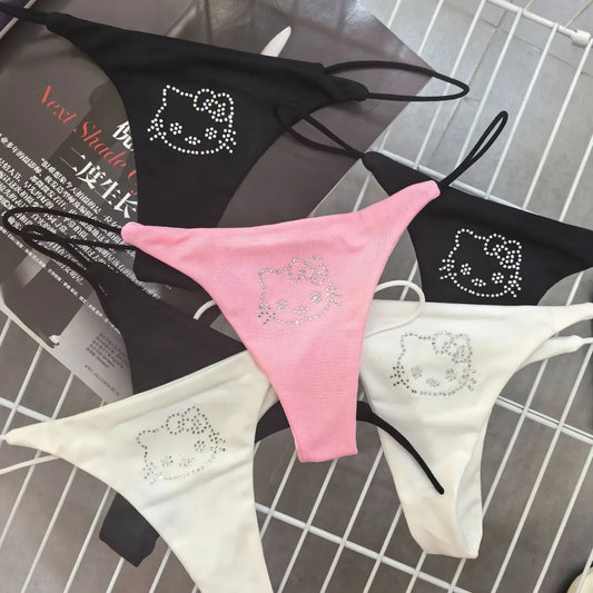 Pink Rhinestone Cat G-String – Kawaii Low Waist Thong Lingerie - Women’s Clothing & Accessories - Panties - 1