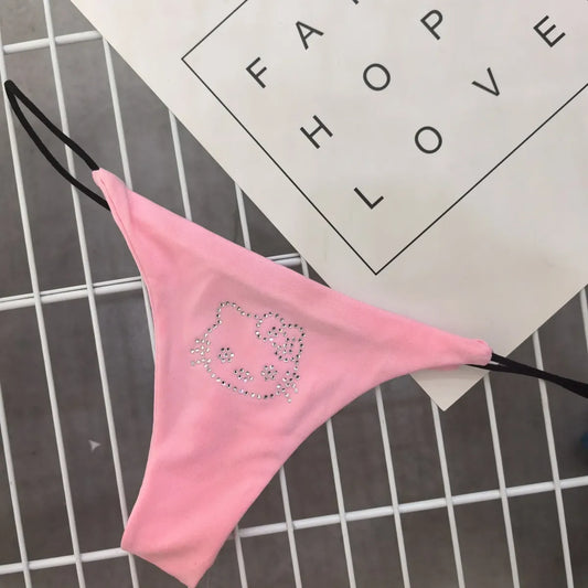 Pink Rhinestone Cat G-String – Kawaii Low Waist Thong Lingerie - Women’s Clothing & Accessories - Panties - 7