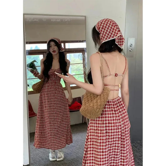 Plaid Backless Midi Dress - All Dresses - Dress - 2