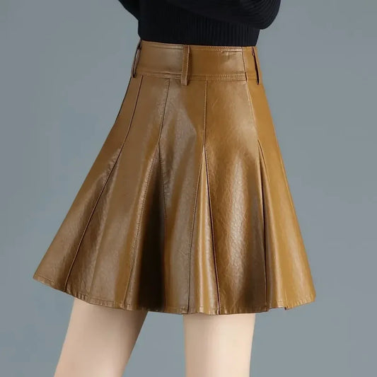 High Waist Pleated Leather Skirt – Korean Style Mini Skirt - Bottoms - Skirts - 6