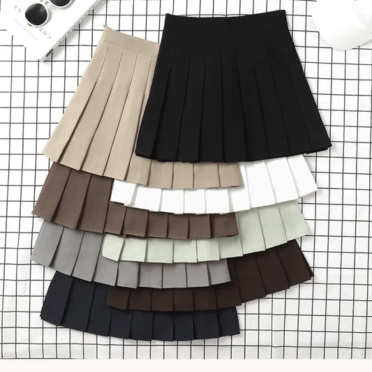 Harajuku Kawaii Fashion Korean Style Y2K Aesthetic Neutral Colors Pleated Tennis Skirt - Bottoms - 2