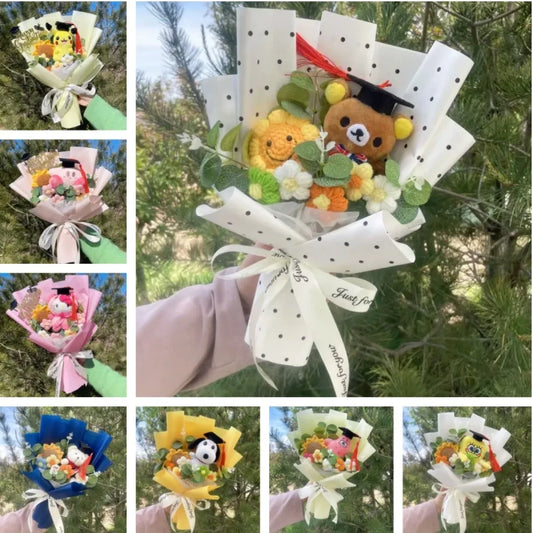 Kawaii Graduation Plush Bouquet – Cartoon Bear & Sunflower Gift Set - Plushies - Plushie - 1