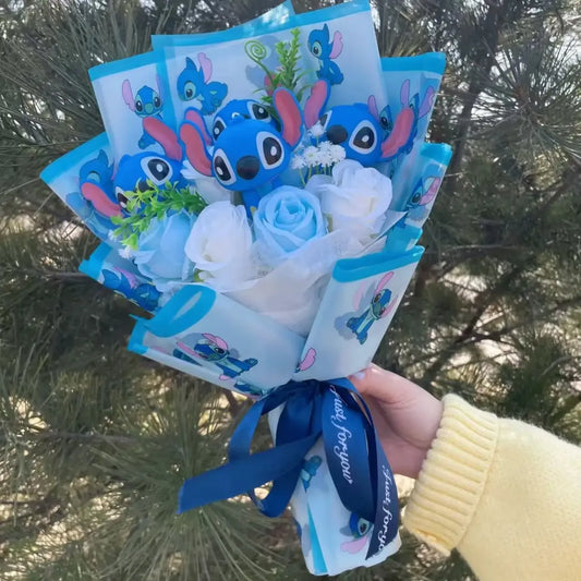 Kawaii Stitch Plush Bouquet – Blue Cartoon Action Figure Gift Set - Plushies - Plushie - 6