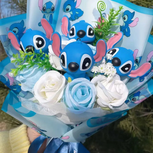 Kawaii Stitch Plush Bouquet – Blue Cartoon Action Figure Gift Set - Plushies - Plushie - 2