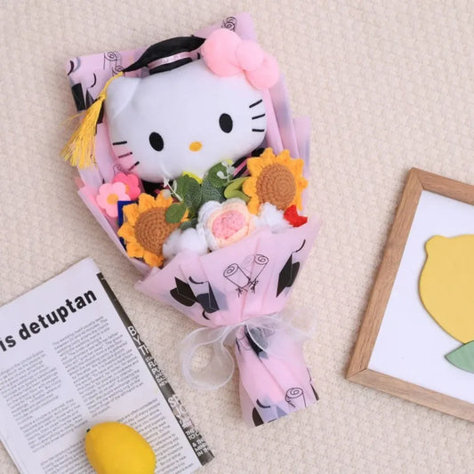Kawaii Hello Kitty Graduation Plush Bouquet – Crochet Flowers Valentine Gift - Plushies - Plushie - 1