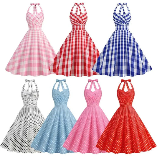 Vintage Polka Dot Halter Fit & Flare Dress - All Dresses - Dress - 2
