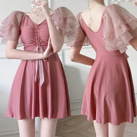 Puff Sleeve Drawstring Mini Dress – Sweet Kawaii Beachwear - All Dresses - Short - Swimwear - 2