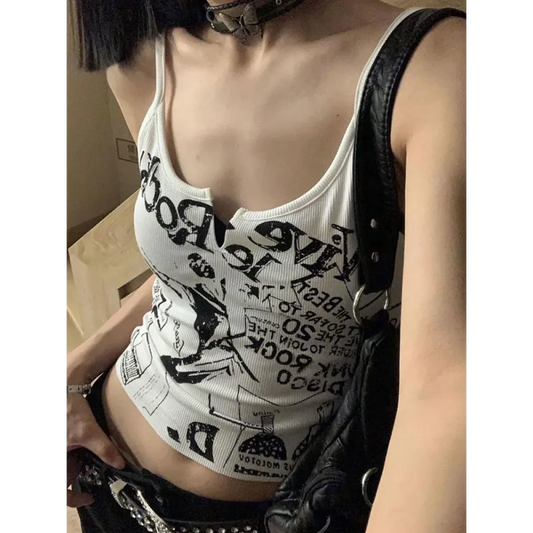 Punk Print Ribbed Tank Top - Tops & Tees - Tops - 1