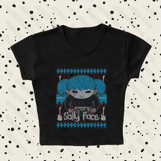 Sadly Face Tee – Retro Harajuku Vibes with Emo Chic - T-Shirts - 1