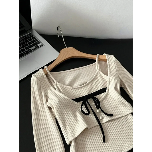 Gyaru Ribbed Knit Sweater Top - Sweaters - Women’s Sweaters - 2