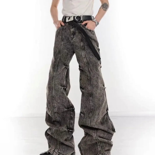 Y2K Washed Gray Ruched Flare Jeans - Bottoms - Jeans - 1