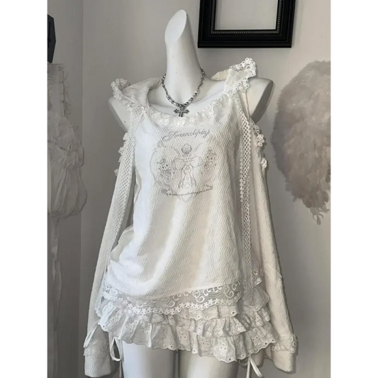 Harajuku Lace Ruffle Hoodie & Cake Skirt Set - Bottoms - Sets / Co-ords - 1