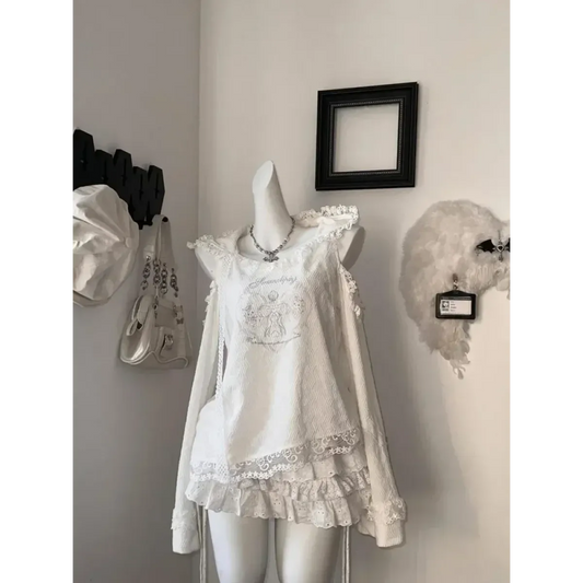 Harajuku Lace Ruffle Hoodie & Cake Skirt Set - Bottoms - Sets / Co-ords - 2