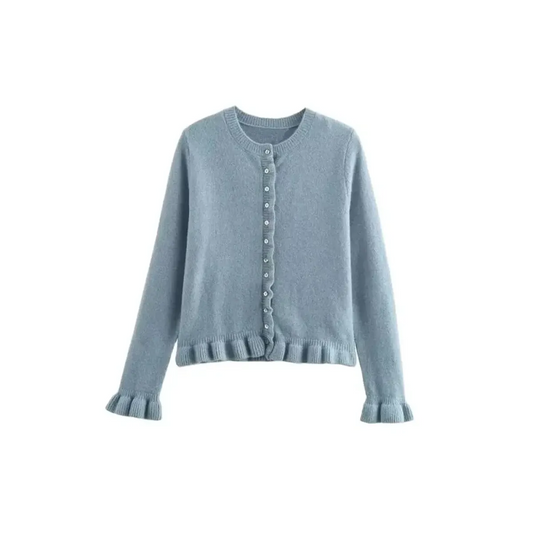 Ruffled Knit Button-Up Cardigan Sweater - Sweaters - Cardigan - 1