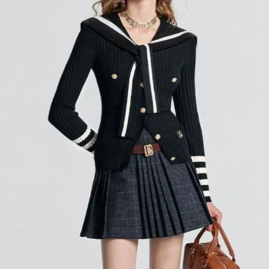 Preppy Sailor Collar Cardigan - Women’s Clothing & Accessories - Cardigans - 2