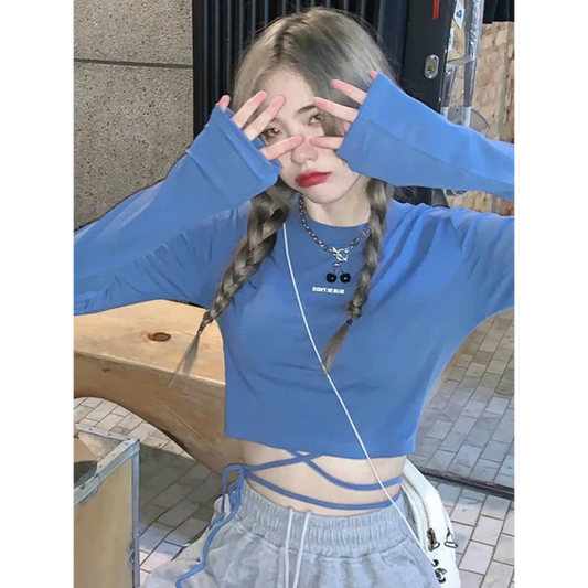 Sexy Crop Long Sleeve T-Shirt: Harajuku Spring Streetwear - T-Shirts - 1