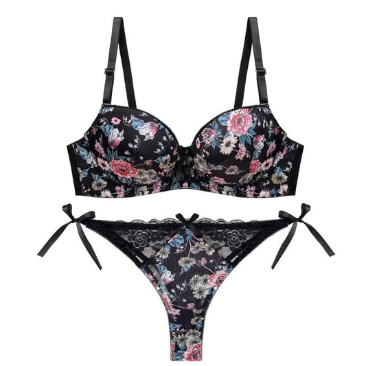 Sexy Floral Bra - Thong Set - Women’s Clothing & Accessories - 1