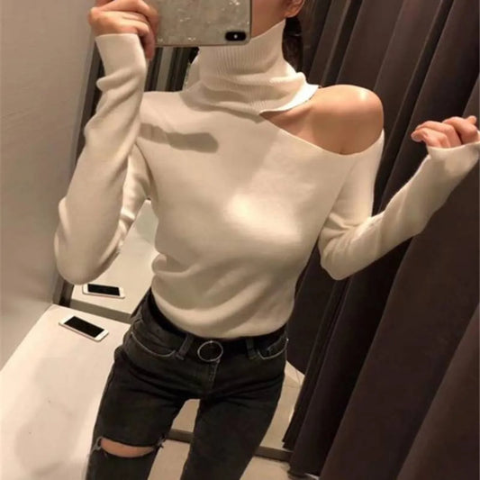 Off Shoulder Knitted Sweater - Sweaters - 1
