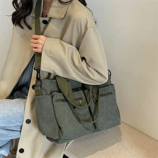 Korean Corduroy Commuter Tote Bag - Crossbody Bags - Shoulder Bag - 2