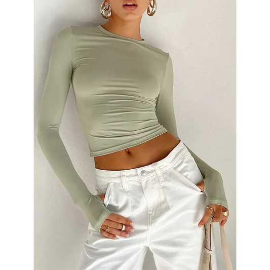 Harajuku Slim Fit Long Sleeve Crop Top - Women’s Clothing & Accessories - Tops - 1