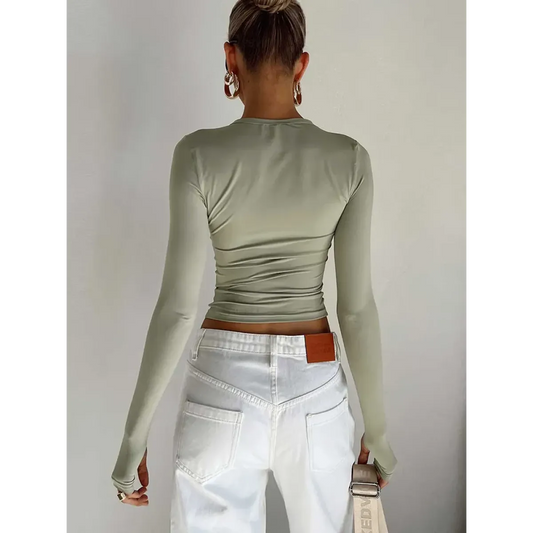 Harajuku Slim Fit Long Sleeve Crop Top - Women’s Clothing & Accessories - Tops - 2