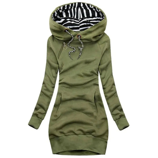 Casual Sweater Dress - Slim Fit Long Sleeve Pullover Sweatshirt - All Dresses - Long - Hooded - Dresses - 7