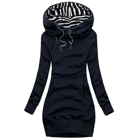 Casual Sweater Dress - Slim Fit Long Sleeve Pullover Sweatshirt - All Dresses - Long - Hooded - Dresses - 2