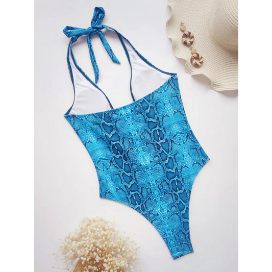 Snake Print Cutout One-Piece – Deep V Thong Swimwear - Sexy Lingerie - Swimwear - 2