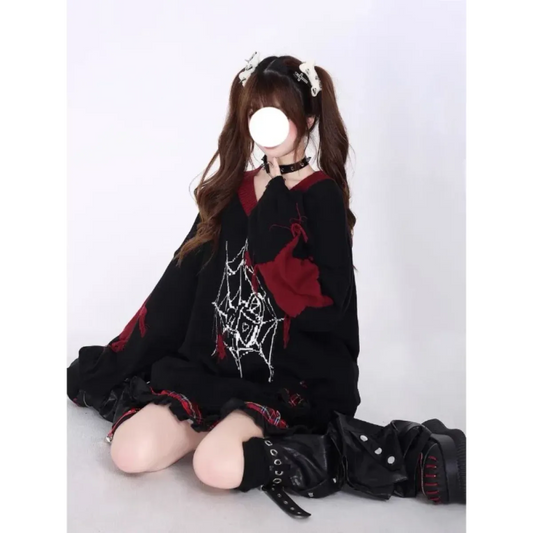 Spider Web Tassel Knit Sweater – Y2K Harajuku Grunge - Sweaters - Sweater / Pullover - 1