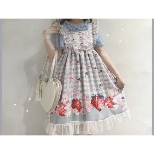 Strawberry Bunny Lolita JSK Dress – Harajuku Cosplay Style - All Dresses - Sleeveless - Square - Lolita Dress - 2