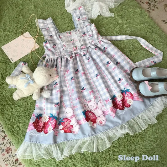 Strawberry Bunny Lolita JSK Dress – Harajuku Cosplay Style - All Dresses - Sleeveless - Square - Lolita Dress - 6