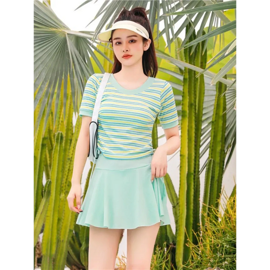 Korean Ruffle Striped Bikini Set with Skirt - Bottoms - Swimsuits - 2