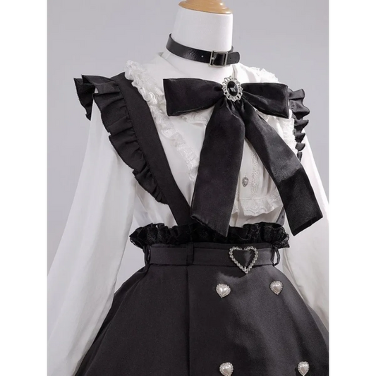 Black & White Sweet Lolita Blouse and Dress – Lace Ruffle Bow Detail - All Dresses - Long - Crew - Lolita Dress - 1