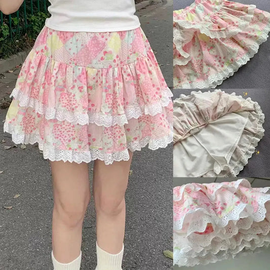 Floral Ruffle Skirt – Kawaii Sweet Lolita Layered Mini - Bottoms - Skirts - 2