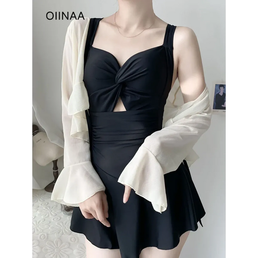 Pleated Cutout Swimsuit Dress – Korean Sexy Summer 2025 Swimwear - All Dresses - Swimwear - 2