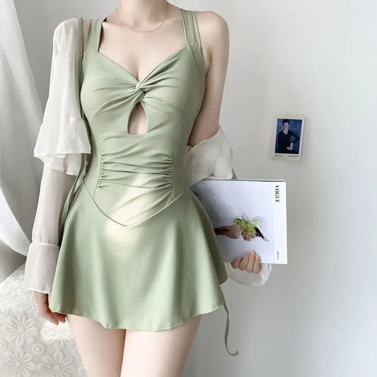 Pleated Cutout Swimsuit Dress – Korean Sexy Summer 2025 Swimwear - All Dresses - Swimwear - 25