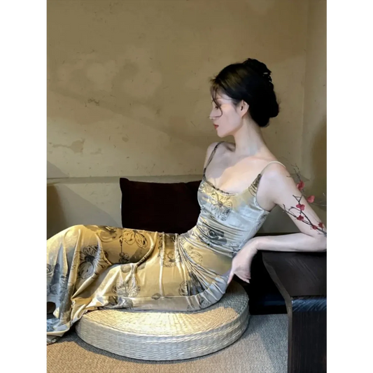 Retro Ink Velvet Dress & Sun Cardigan Set - All Dresses - Sets / Co-ords - 1