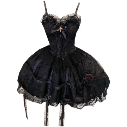 Victorian Gothic Lolita Dress - Sweet Lace & Rose Detail - All Dresses - 7