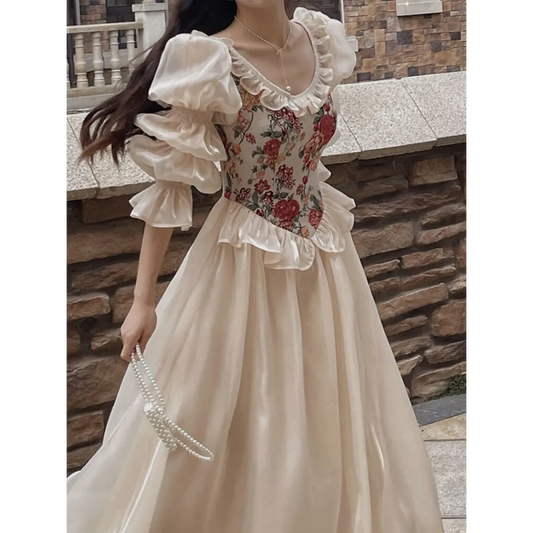 Vintage Floral Midi Dress - White / S - All Dresses - Dresses - 19 - 2024