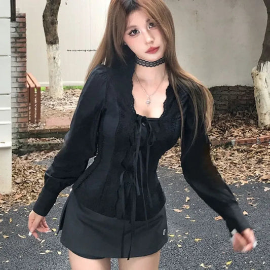 Vintage Lace Up Ruffle Blouse - Women’s Clothing & Accessories - Shirts & Blouses - 6