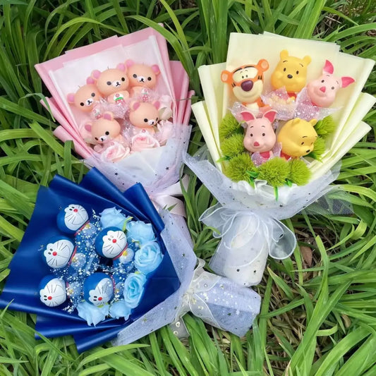 Kawaii Cartoon Vinyl Doll Bouquet – Stitch Pikachu Rilakkuma Gift Set - Harajuku Style - Plushie - 2