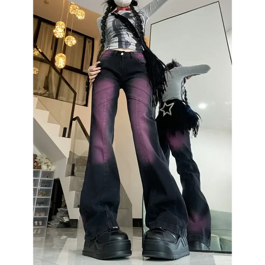 Washed Purple Flare Street Jeans - Bottoms - Pants - 2