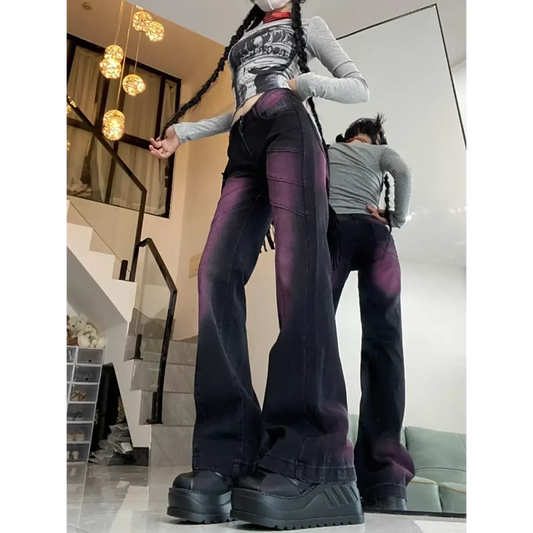 Washed Purple Flare Street Jeans - Bottoms - Pants - 6