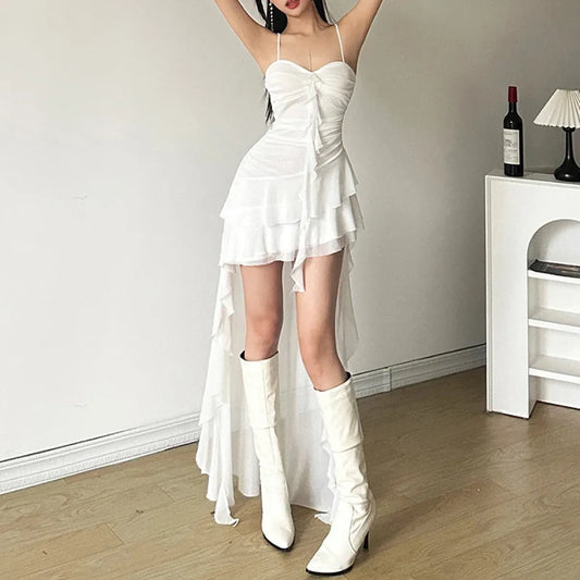 White Gothic Ruffle High-Low Dress - All Dresses - Dresses - 2