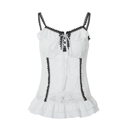White Lace Grunge Cami Tank Top – Harajuku E-girl Punk Sleeveless Vest - Women’s Clothing & Accessories - Strapless