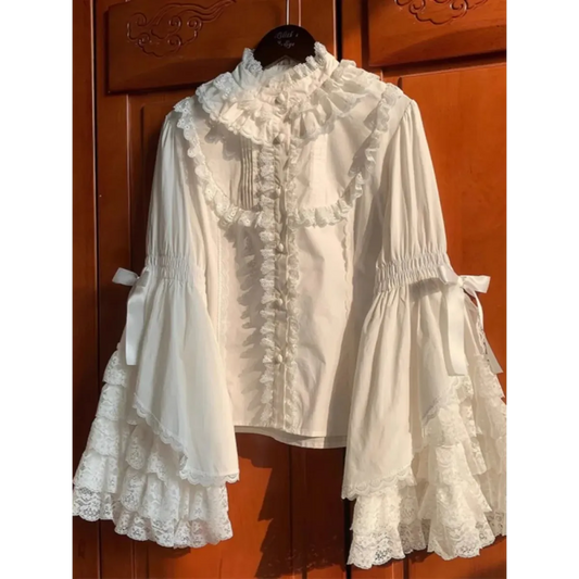 White Lolita Ruffle Lace Blouse - Women’s Clothing & Accessories - Long - Blouses - 1