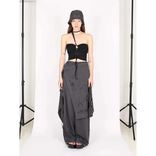 Fake Two-Piece Patchwork Wide Leg Pants - Bottoms - Pants - 1